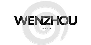 Wenzhou in the China emblem. The design features a geometric style, vector illustration with bold typography in a modern font. The
