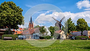 Werder on Havel, with Holy Spirit Church -Heilig Geist Kirche- and Bock Windmill -BockwindmÃÂ¼hle- , Potsdam, Germany photo