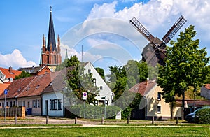 Werder on Havel, with Holy Spirit Church -Heilig Geist Kirche- and Bock Windmill -BockwindmÃ¼hle- , Potsdam, Germany