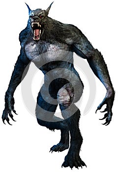 Werewolf advancing with mouth open 3D illustration