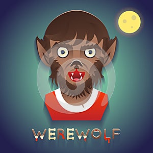 Werewolf Avatar Role Character Bust Icon Halloween Party Stylish Background Greeting Card Template Vector Illustration