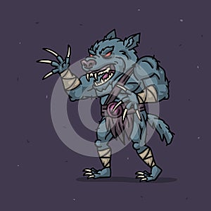 Werewolf character angry attacks. Character is divided into layers for animation