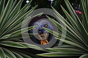 Werewolf hiding behind plants