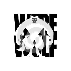 Werewolf Lettering Silhouette of in text. werwolf Typography. wolfman letters. monstrosity vector illustration