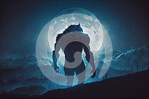 werewolf in the midst of full moon, howling into the night sky photo