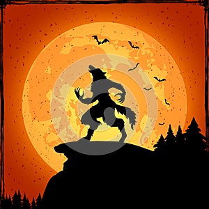 Werewolf on orange background
