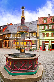 Wernigerode fountain in Harz Germany at Saxony