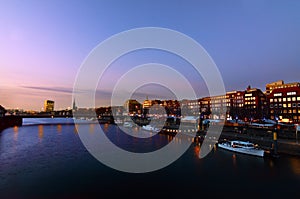 Weser river in Bremen by night photo