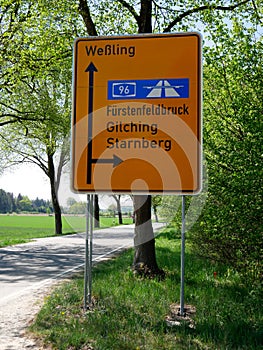 Wessling Furstenfeldbruck Gilching Starnberg road direction sign