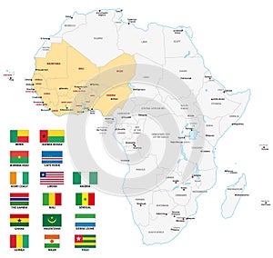 West africa map with flags