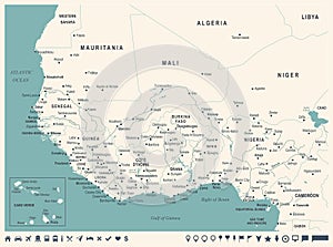 West Africa Map - Vintage Vector Illustration