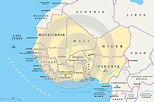 West Africa region, political map