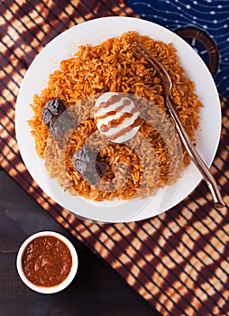 West Africa Rice Jollof with Beef and Boiled Egg