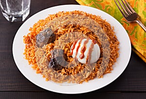 West Africa Rice Jollof with Beef and Boiled Egg