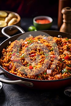 West African Jollof Rice with tomatoes, onions and a blend of spices