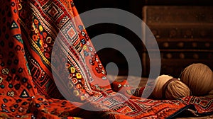 West African Kente Cloth close-up shot. Vibrant and richly patterned fabric from Ghana.