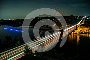 West Austin 360 Bridge Colorado River Bend Sunset Lights going