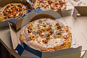 West Bangal, India - August 21, 2021 : Dominos pizza on box stock image.