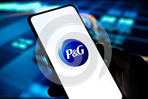 West Bangal, India - October 09, 2021 : Procter and Gamble logo on phone screen stock image.