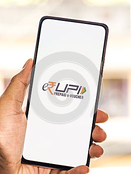 West Bangal, India - September 28, 2021 : e-Rupi logo on phone screen stock image.