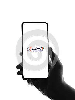 West Bangal, India - September 28, 2021 : e-Rupi logo on phone screen stock image.