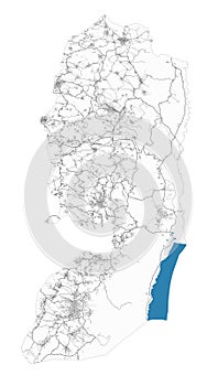 West Bank and Gaza map. Detailed map of West Bank and Gaza administrative area, land panorama