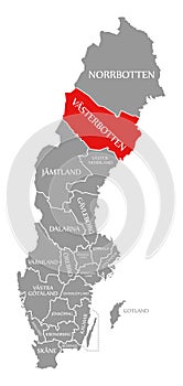 West Bothnia red highlighted in map of Sweden photo