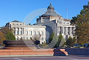 The west facade of the Thomas Jefferson Building of United States Library of Congress in autumn.