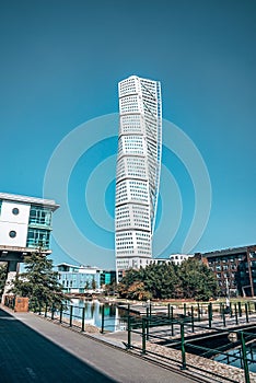 The west harbour area with the Turning Torso skyscraper in Malmo, Sweden.