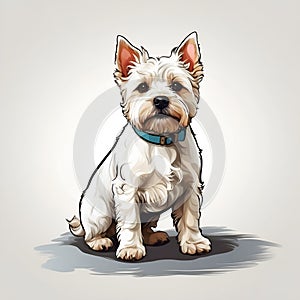 West Highland White Terrier dog in cartoon style. Cute West Highland isolated on white background. Watercolor drawing, hand-drawn
