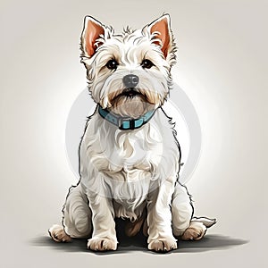 West Highland White Terrier dog in cartoon style. Cute West Highland isolated on white background. Watercolor drawing, hand-drawn