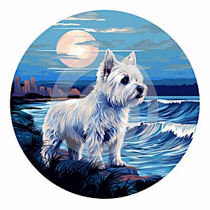 West Highland White Terrier Moon Paint Wall Art