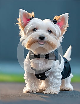 West highland white terrier - Westie with bow tie - AI Generated