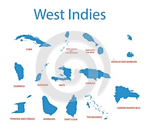 West Indies - maps of countries - vector