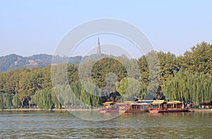 West lake and Baochu Pagoda cityscape Hangzhou China