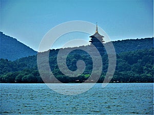 West Lake in Hangzhou city, China. Landscape, nature, environment and fascination photo