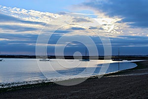 West Mersea beach at dusk.