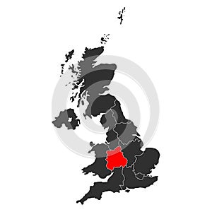 west midlands of United Kingdom of Great Britain and Northern Ireland map, detailed web vector