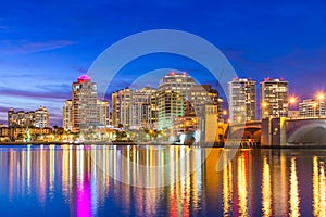 West Palm Beach, Florida, USA skyline on the Intracoastal Waterway photo