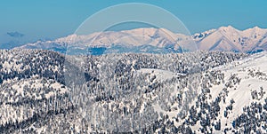 West part of Western Tatras mountains between Sivy vrch and Hruba kopa from Ploska hill in Velka Fatra mounzains