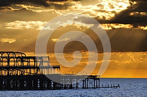 The West Pier in Brighton at sunset