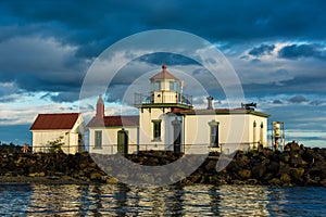 West Point Lighthouse on Seattle`s Shilshole Bay