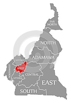 West region red highlighted in map of Cameroon