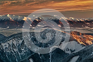 West Tatras mountains from Low Tatras during sunrise