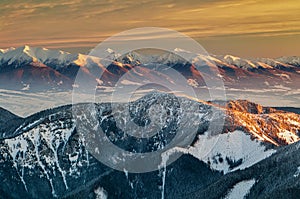 West Tatras mountains during sunrise from Chopok