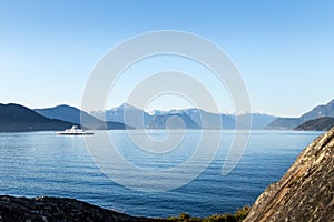 WEST VANCOUVER, BC, CANADA - MAR 18, 2020: BC Ferry boat travelling through Howe Sound