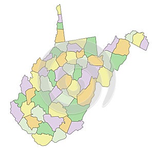 West Virginia - detailed editable political map.