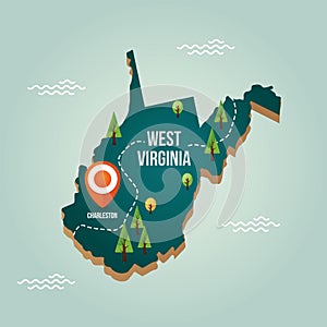 West virginia map with capital city. Vector illustration decorative design