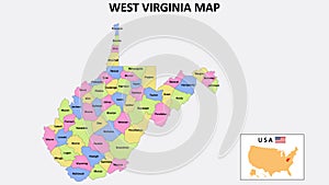 West Virginia Map. District map of West Virginia in District map of West Virginia in color with capital