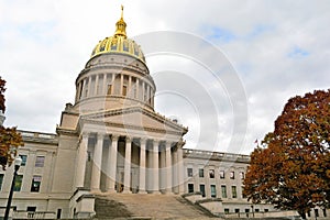 West Virginia State Capitol Building with Colorful Fall Leaves